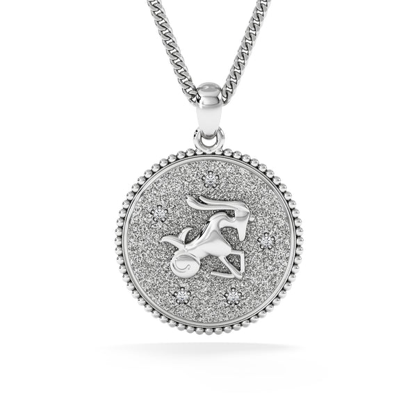 Zodiac Capricorn Necklace Medallion Lab Grown 0.02ct in 925 Silver