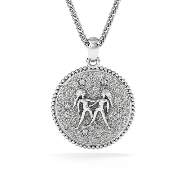 Zodiac Gemini Necklace Medallion Lab Grown 0.02ct in 925 Silver