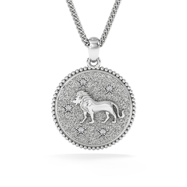Zodiac Leo Necklace Medallion Lab Grown 0.02ct in 925 Silver