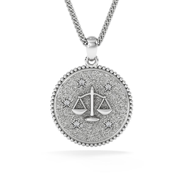Zodiac Libra Necklace Medallion Lab Grown 0.02ct in 925 Silver