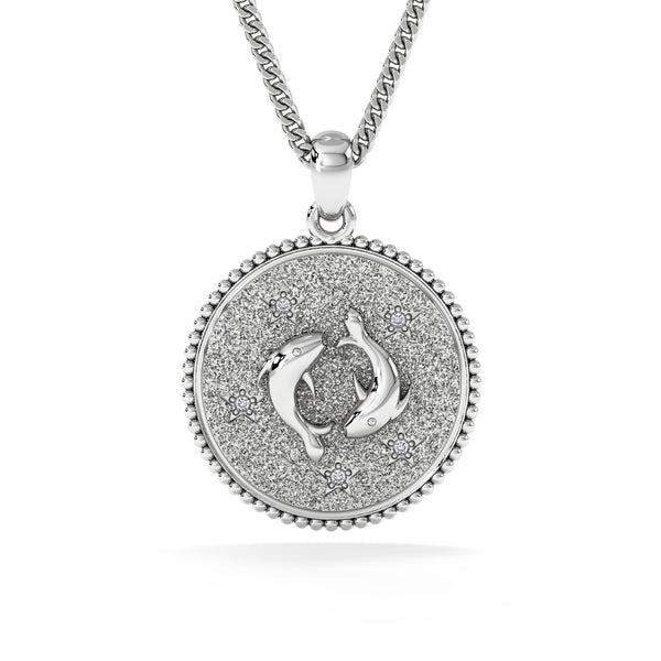Zodiac Pisces Necklace Medallion Lab Grown 0.02ct in 925 Silver