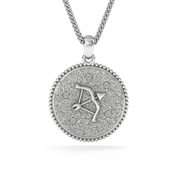 Zodiac Sagittarius Necklace Medallion Lab Grown 0.02ct in 925 Silver