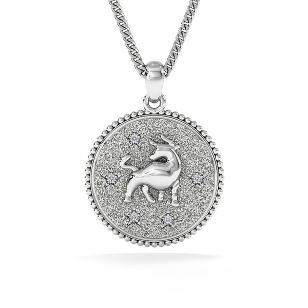 Zodiac Taurus Necklace Medallion Lab Grown 0.02ct in 925 Silver