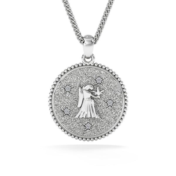 Zodiac Virgo Necklace Medallion Lab Grown 0.02ct in 925 Silver
