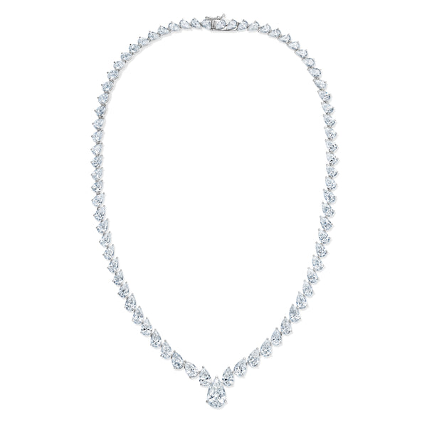 LUXE 32.00ct Lab Diamond Necklace with 3.00ct IGI Certified Pear-Cut Centre in 18K White Gold