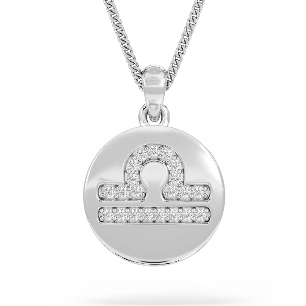 Astrology Libra 0.07ct Lab Grown Diamond Medallion Pendant Necklace in Sterling Silver