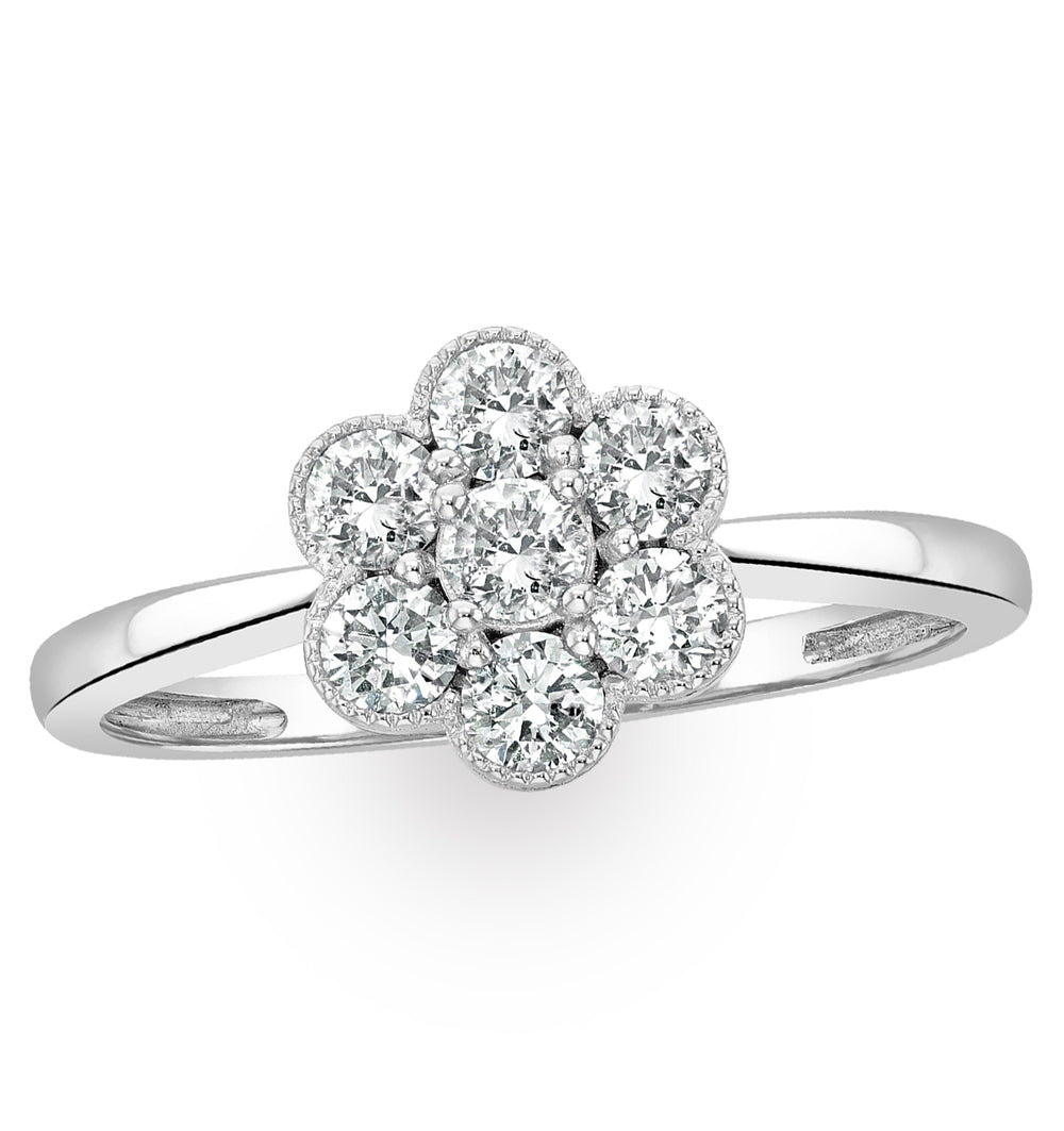 Lab Diamond Flower Ring 0.50ct H/Si in 9K White Gold
