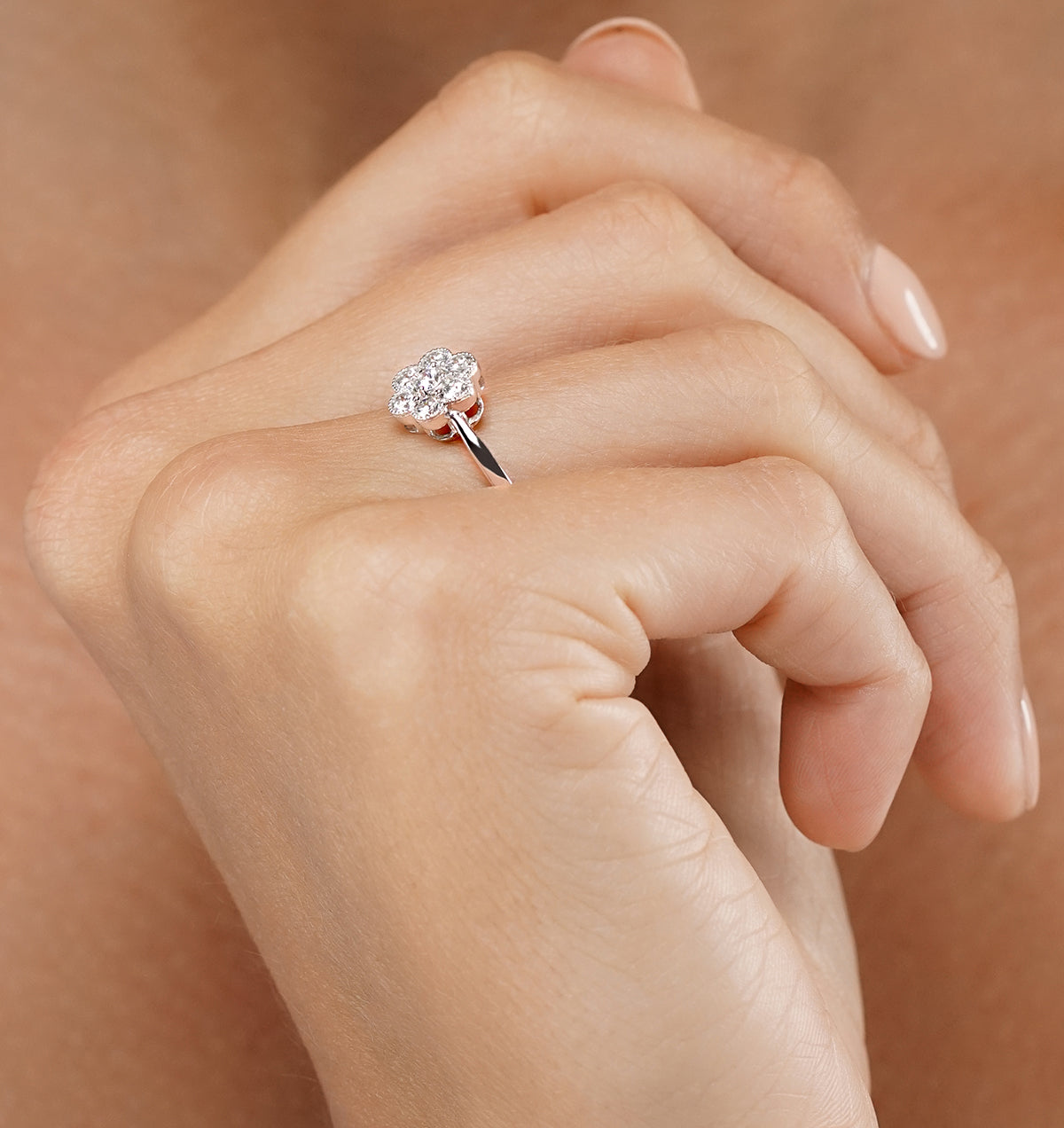 Lab Diamond Flower Ring 0.50ct H/Si in 9K White Gold