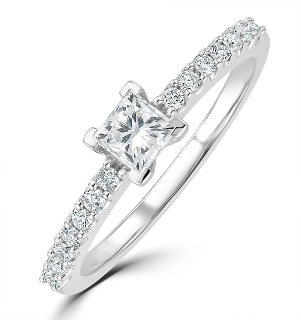 Princess Cut Lab Diamond Engagement Ring 0.50ct H/Si in 9K White Gold