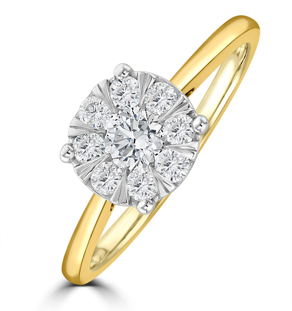 0.50ct Lab Diamond Cluster Solitaire Ring H/Si in 9K Gold