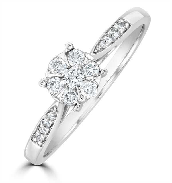 Lab Diamond Engagement Ring With Shoulders 0.25ct H/Si - 9K White Gold