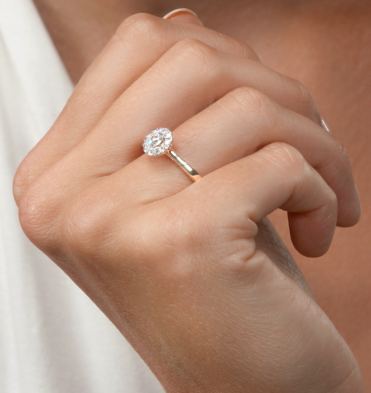 Lab Diamond Halo Engagement Ring 0.50ct H/Si in 9K Gold