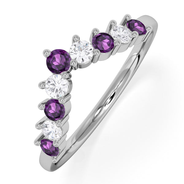 Amethyst and Lab Diamond Wishbone Ring in 9K White Gold