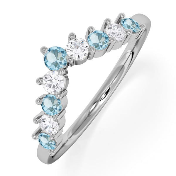Blue Topaz and Lab Diamond Wishbone Ring in 9K White Gold