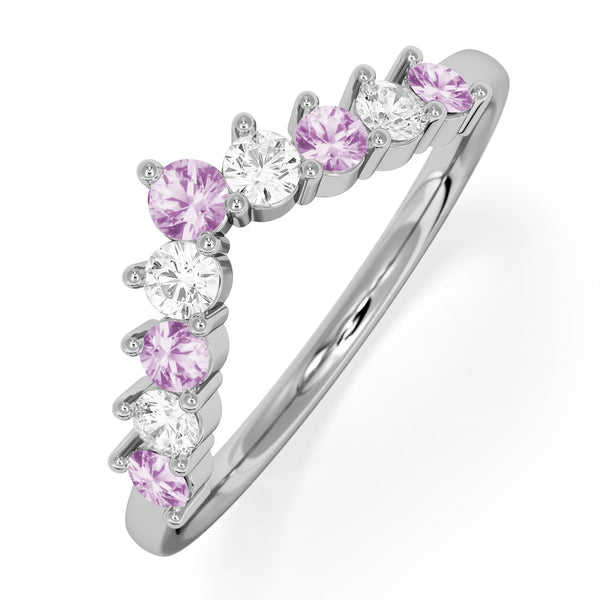 Pink Sapphire and Lab Diamond Wishbone Ring in 9K White Gold