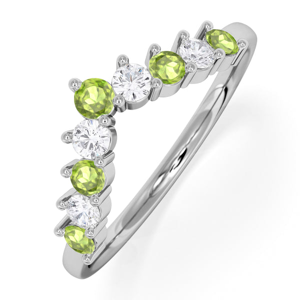Peridot and Lab Diamond Wishbone Ring in 9K White Gold