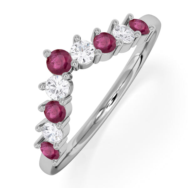 Ruby and Lab Diamond Wishbone Ring in 9K White Gold