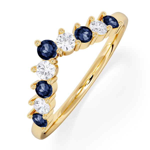 Sapphire and Lab Diamond Wishbone Ring in 9K Yellow Gold