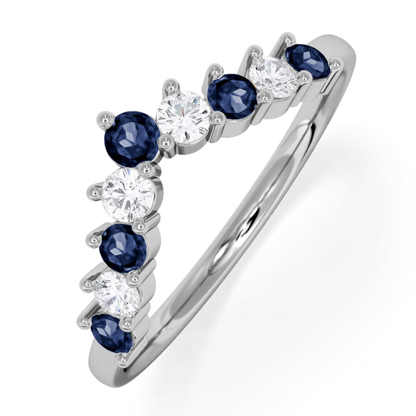 Sapphire and Lab Diamond Wishbone Ring in 9K White Gold