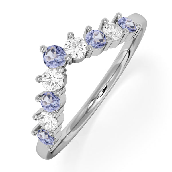 Tanzanite and Lab Diamond Wishbone Ring in 9K White Gold