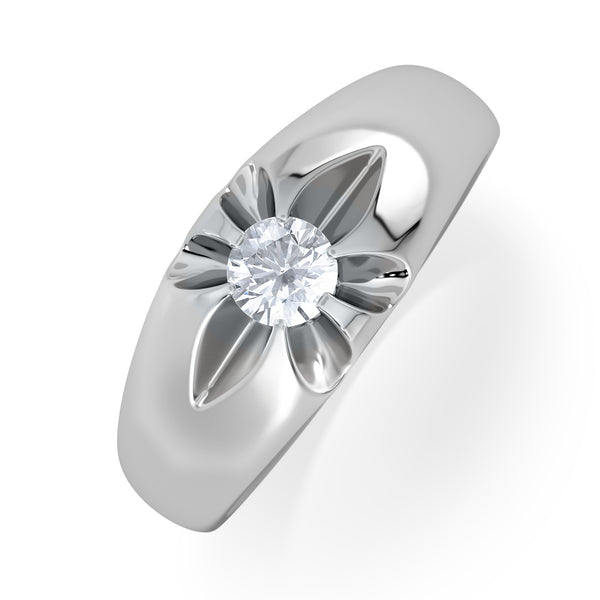 Lab Diamond Signet Ring 0.25ct Round Cut in 925 Silver