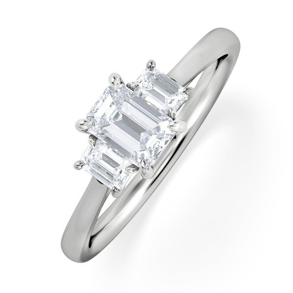 Evoke 3 Stone Emerald Cut Lab Diamond Ring 0.50ct in 925 Silver,Duchess