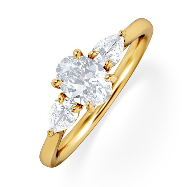 Evoke 3 Stone Oval Cut Lab Diamond Ring 0.50ct in 9K Yellow Gold
