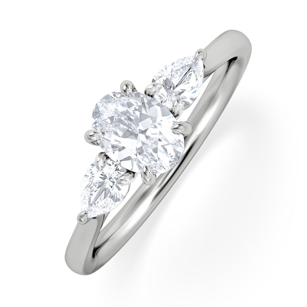 Evoke 3 Stone Oval Cut Lab Diamond Ring 0.50ct in 9K White Gold