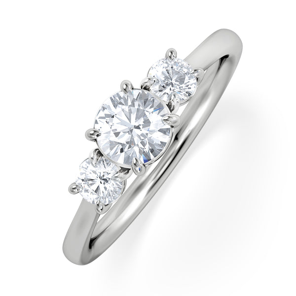 Evoke 3 Stone Round Cut Lab Diamond Ring 0.50ct in 9K White Gold