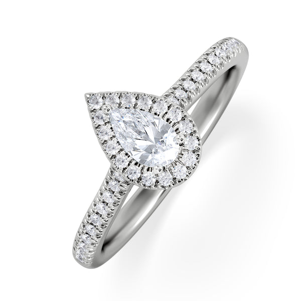 Lumia Pear Cut Lab Diamond Halo Ring 0.50ct F/VS in 925 Silver