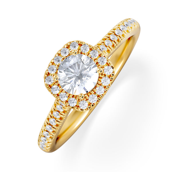 Lumia Round Cut Lab Diamond Halo Ring 0.70ct F/VS in 9K Gold