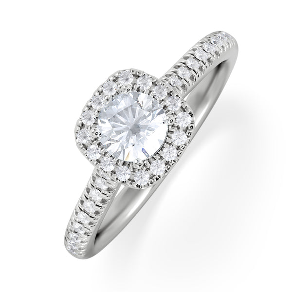 Lumia Round Cut Lab Diamond Halo Ring 0.70ct F/VS in 9K White Gold