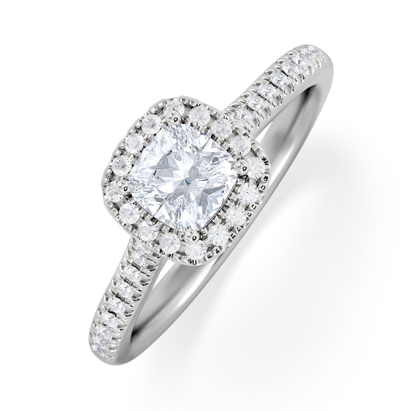 Lumia Cushion Cut Lab Diamond Halo Ring 0.70ct F/VS in 9K White Gold