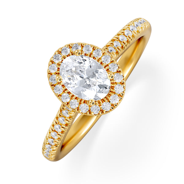 Lumia Oval Cut Lab Diamond Halo Ring 0.70ct F/VS in 9K Gold