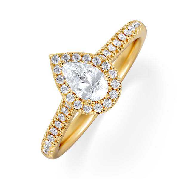 Lumia Pear Cut Lab Diamond Halo Ring 0.70ct F/VS in 9K Gold
