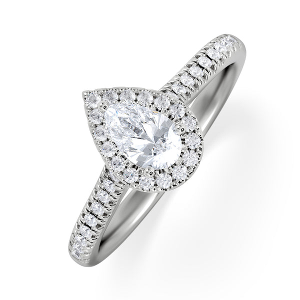 Lumia Pear Cut Lab Diamond Halo Ring 0.70ct F/VS in 9K White Gold