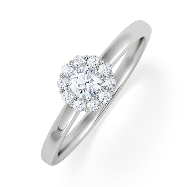 The Fleur Halo 0.30ct Round Cut Lab Diamond Ring in Sterling Silver