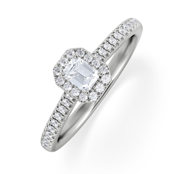 Lumia Emerald Cut Lab Diamond Halo Ring 0.33ct F/VS in 925 Silver