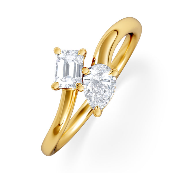 Toi et Moi Emerald and Pear Cut Lab Diamond Ring 0.50ct in F/VS 18K Gold Vermeil