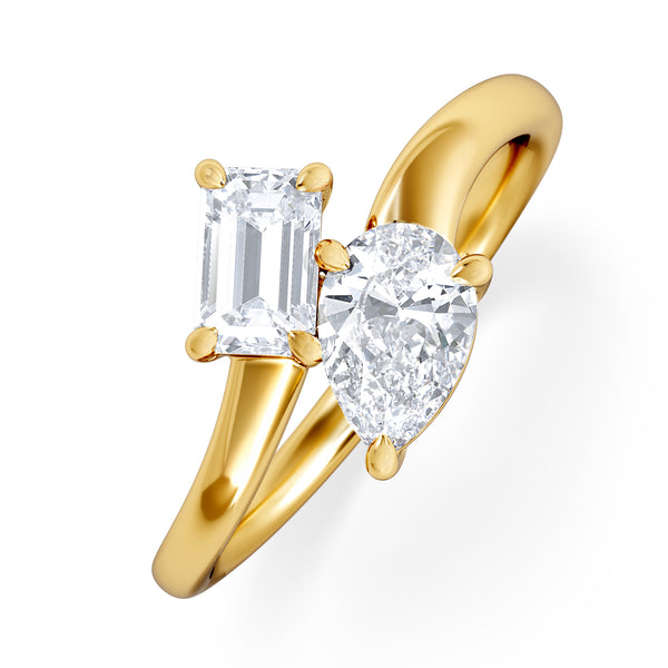 Toi et Moi Emerald and Pear Cut Lab Diamond Ring 1.00ct F/VS in 9K Gold