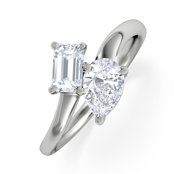 Toi et Moi Emerald and Pear Cut Lab Diamond Ring 1.00ct F/VS in 9K White Gold