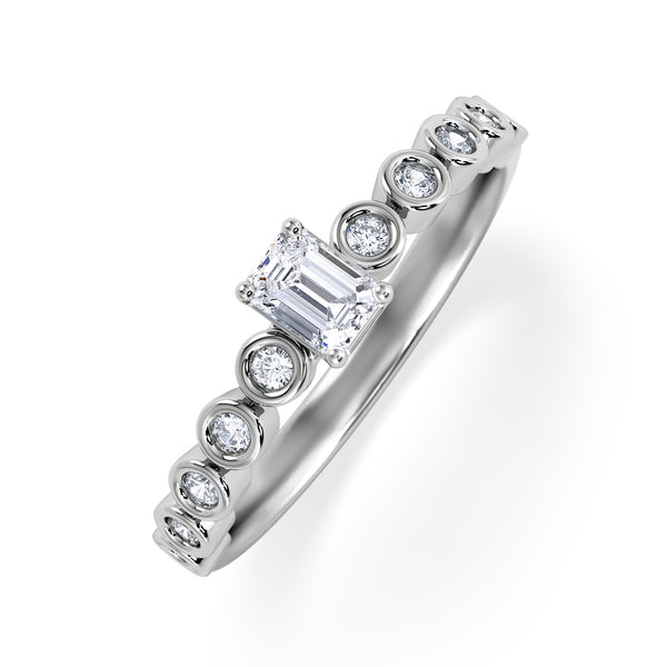 Entwine 0.30ct Emerald Cut Lab Diamond Solitaire Engagement Ring with Side Stones in Sterling Silver