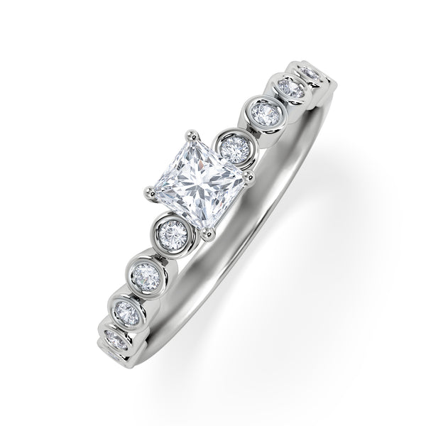 Entwine 0.30ct Princess Cut Lab Diamond Solitaire Engagement Ring with Side Stones in Sterling Silver