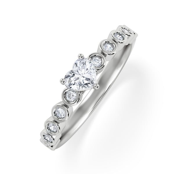 Entwine 0.30ct Heart Cut Lab Diamond Solitaire Engagement Ring with Side Stones in Sterling Silver