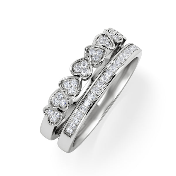 Interlocking Heart Stacking Lab Diamond Ring 0.20ct in 925 Silver