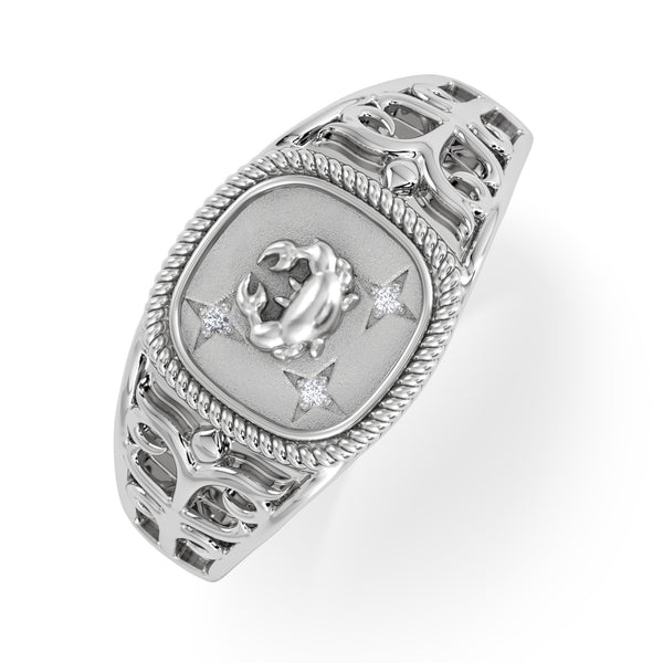 Cancer Zodiac 0.01ct Lab Diamond Signet Ring in Silver