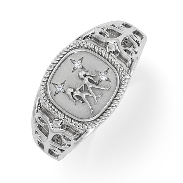 Gemini Zodiac 0.01ct Lab Diamond Signet Ring in Silver