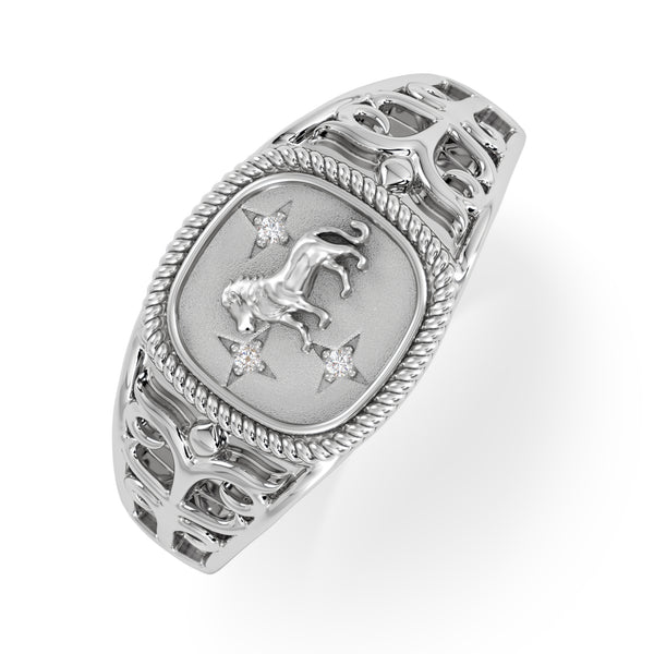 Leo Zodiac 0.01ct Lab Diamond Signet Ring in Silver