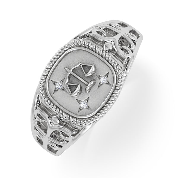 Libra Zodiac 0.01ct Lab Diamond Signet Ring in Silver
