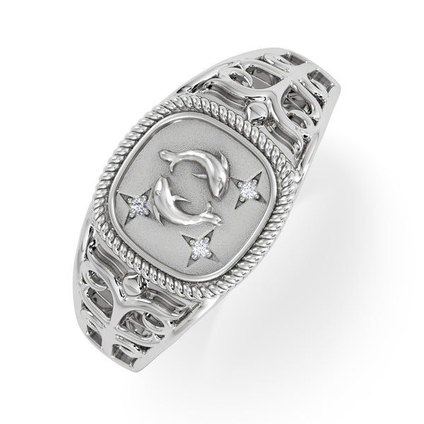 Pisces Zodiac 0.01ct Lab Diamond Signet Ring in Silver